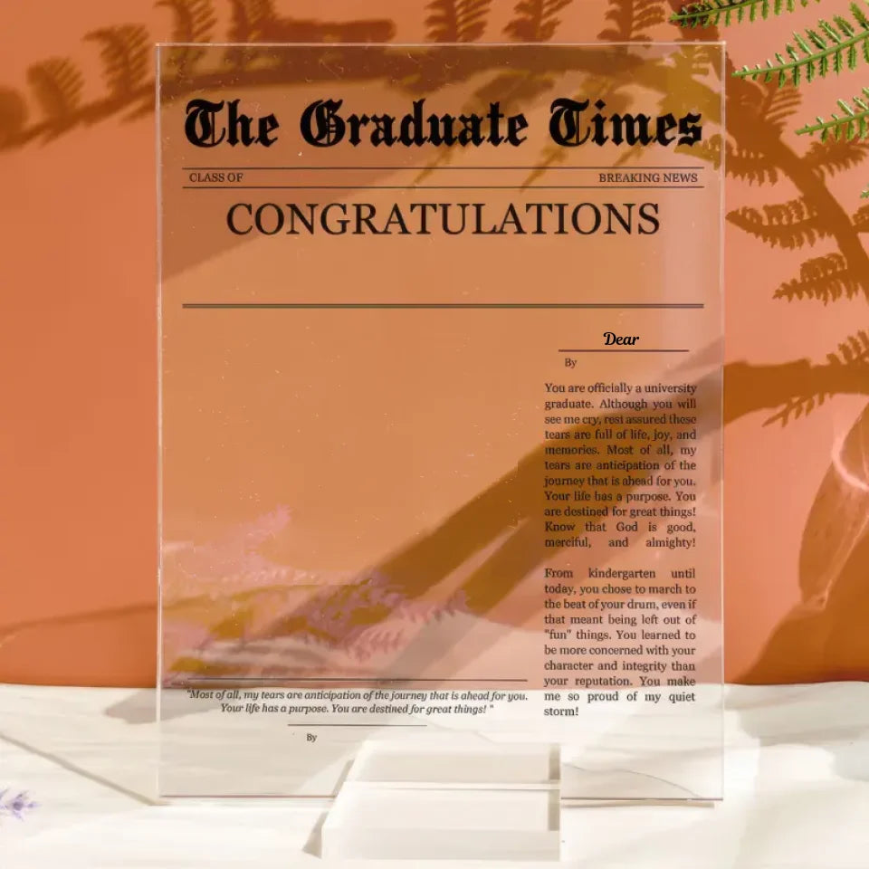 Newspaper Graduation Celebration - Personalized Acrylic Photo Plaque - Acrylic Plaque - Gift for Family - AP002