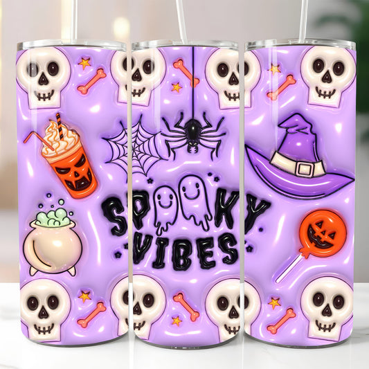 3D Halloween Inflated Tumbler, 3D Puff Halloween 20oz Tumbler, Skinny Tumbler - Gift for Family - TL014