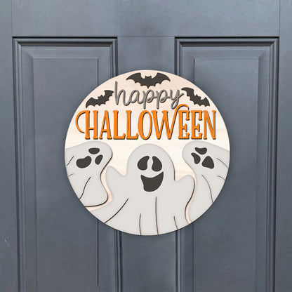 Happy Halloween Sign, Halloween Door Hanger, Ghost, Laser Cut, Halloween Door Sign, Fall Decor, Glowforge Cricut - WoodSign - Gift for Family - WS004