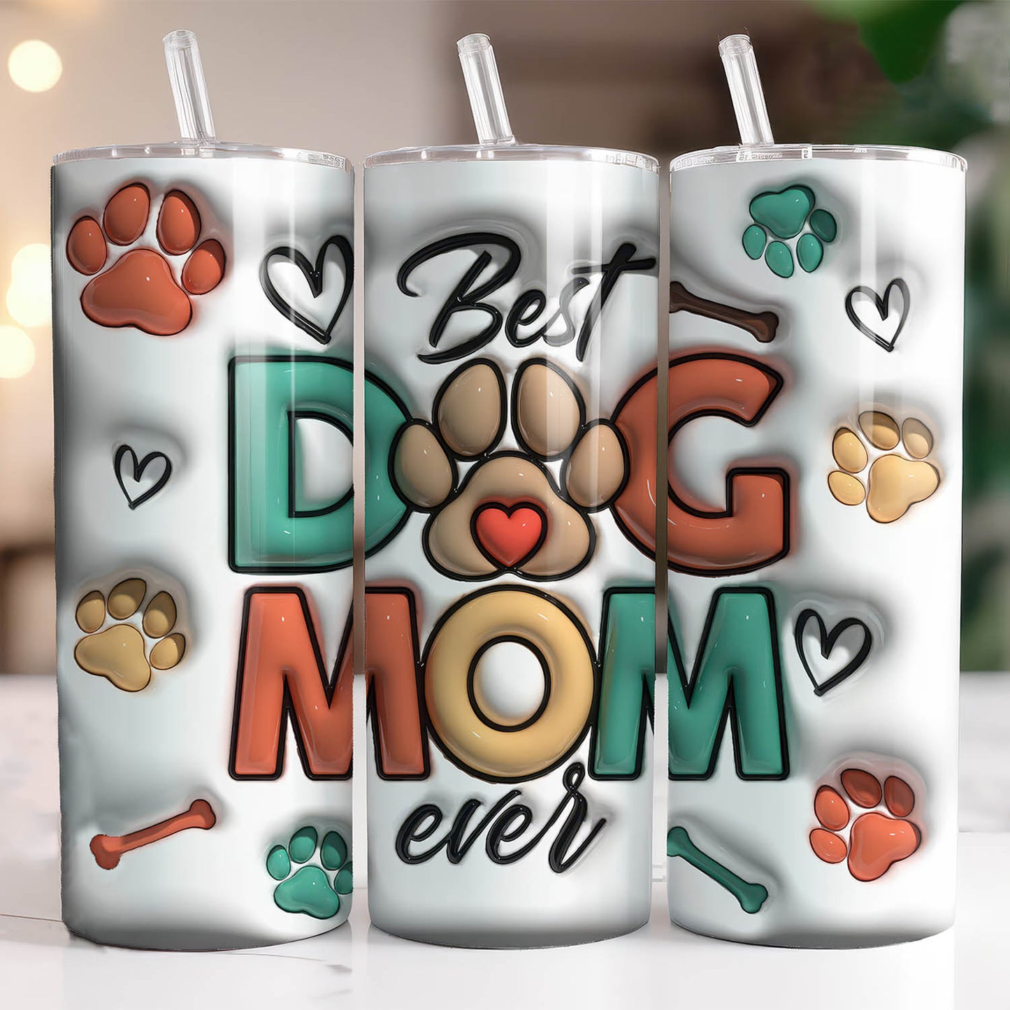 3D Best Dog Mom Ever Inflated Tumbler , Dog Mom Tumbler , Skinny 20oz Tumbler - Tumbler - Gift for Family - TL029