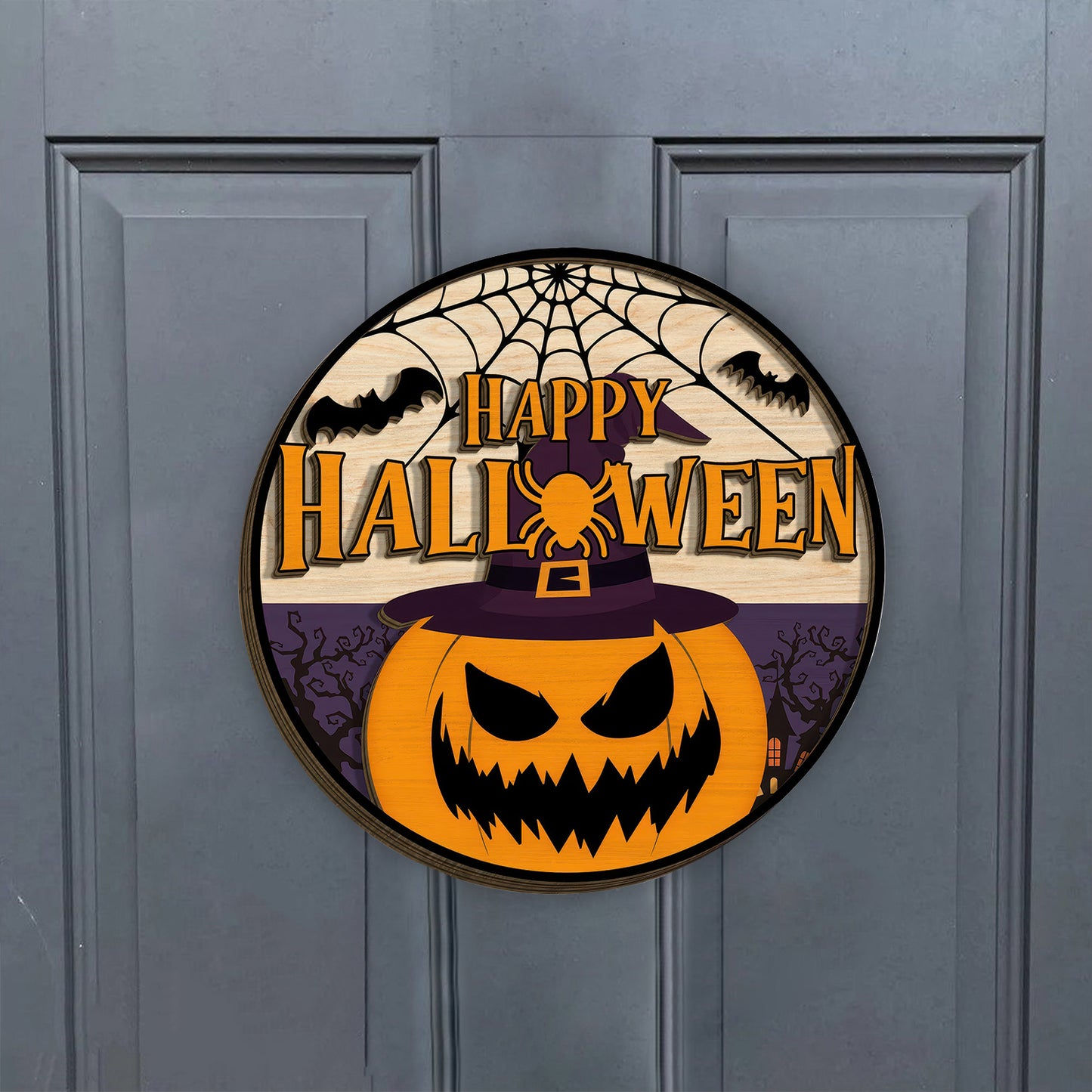 Happy Halloween Door Hanger, Halloween Pumpkin Welcome Sign, Halloween Door Sign, Halloween Door Hanger Gift, Halloween Decor,Halloween Gift - WoodSign - Gift for Family - WS003