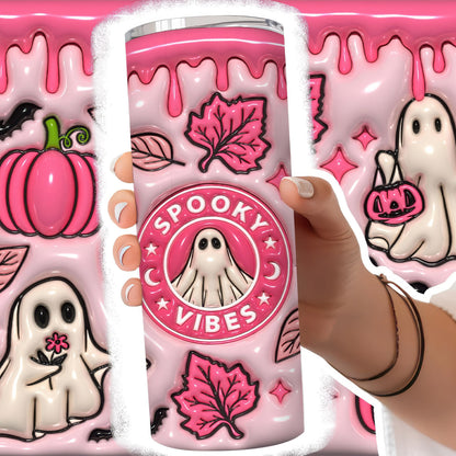 3D Spooky Vibes Inflated Tumbler, 3D Puffy Pumpkin 20oz Tumbler,  Puffy Pink Halloween, 3D Ghost Tumbler - Gift for Family - TL016