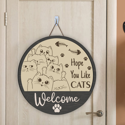 Cat Welcome Sign, Cat Door Hanger, Cat Laser Files, Laser Cut Welcome, Glowforge, Laser Cut - WoodSign - Gift for Family - WS025