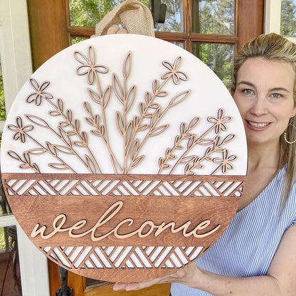 Wooden Welcome Door Hanger, Front Door Decor, Front Door Sign, Newlyweds, Engagement gift - WoodSign - Gift for Family - WS027