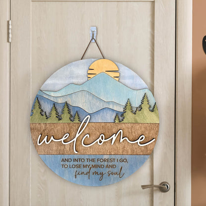 Mountain Welcome Sign Door Hanger Cabin Decor Forest Door Sign Laser , Pine Tree Porch Sign - WoodSign - Gift for Family - WS029