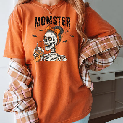 Momster Skeleton Mom Halloween Comfort Color T-Shirt, Funny Mama Halloween Shirt, Mom Spooky Season Coffee Lover Fall Tee, Gift For Mothers - Sweatshirt - Gift for Family - TS047