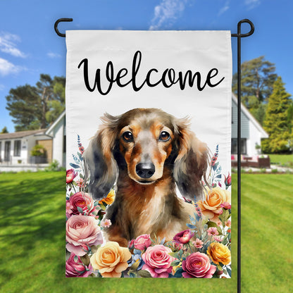 Floral Pitbull Dog Welcome Garden Flag, 12 x 18 , longcoat dachshund - Flag - Gift for Family - FG017