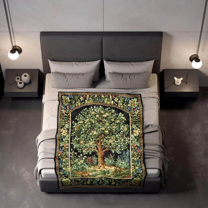 Tree Of Life Woven Blanket, William Morris Inspired Throw Botanical Tapestry Medieval Aesthetic Nordic Tapestry Renaissance Room Decor - Blanket - Gift for Family - BL011