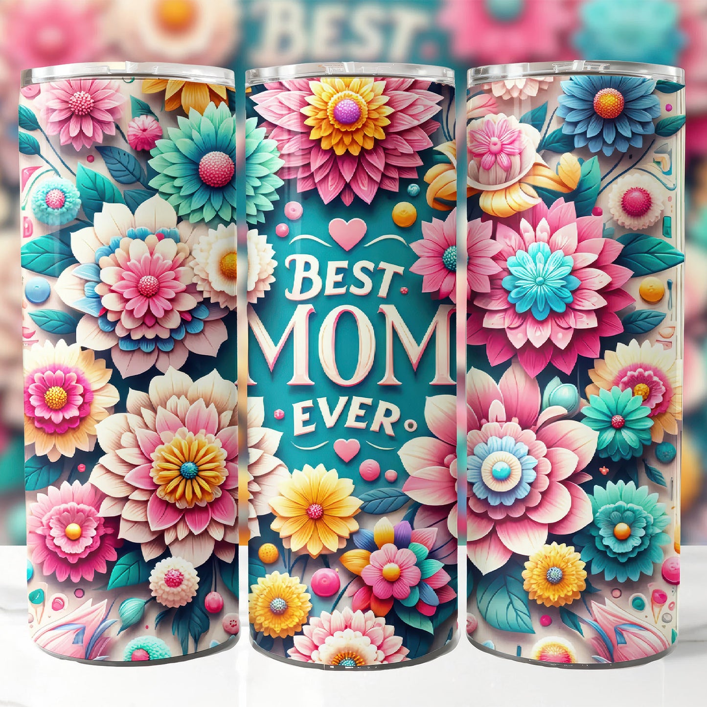 3D Best Mom Ever 20 oz Skinny Tumbler, Mother's Day Tumbler, Mom Tumbler, Best Mom - Tumbler - Gift for Family - TL027