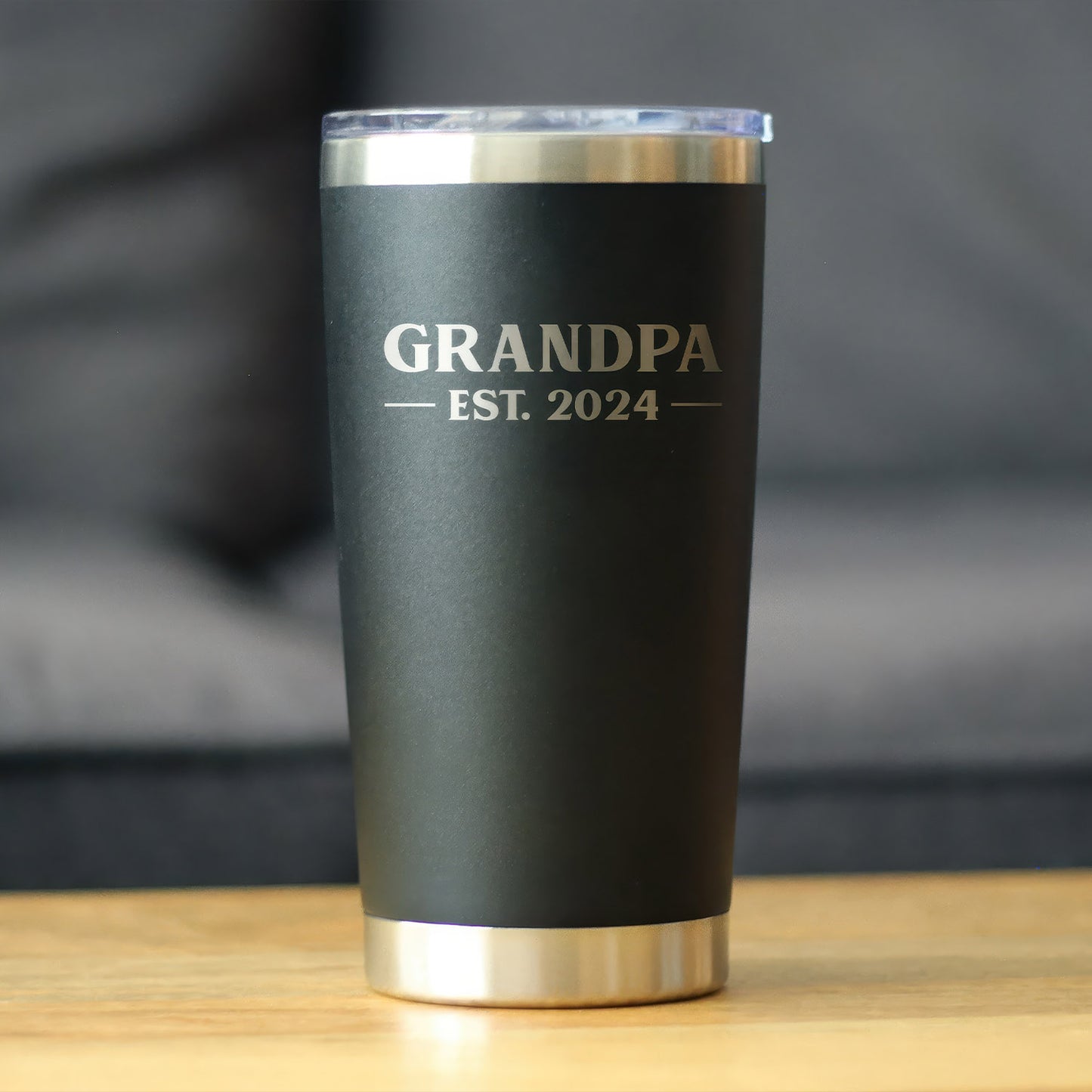 Insulated Coffee Tumbler Cup with Sliding Lid - Grandpa Est. 2024 - Bold - 20 oz - Etched Sayings, Father's Day Gift & Baby Reveal - Fat Tumbler - Gift for Family - FTL024