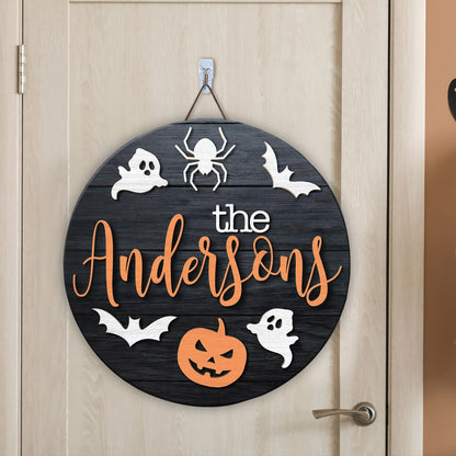 Halloween Door Hanger, 3D Custom Halloween Sign, Family Name Sign, Halloween Decor, Fall Decor, Fall Front Door Sign, Halloween Gift - WoodSign - Gift for Family - WS020