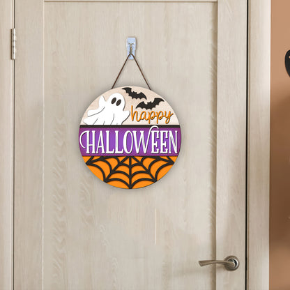 Ghost Happy Halloween Sign, Halloween Door Hanger, Ghost, Laser Cut, Halloween Door Sign, Glowforge Cricut - WoodSign - Gift for Family - WS006