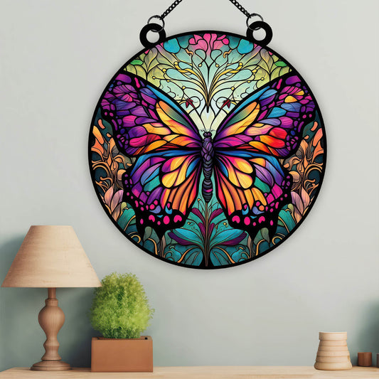 Butterfly Stained Glass Effect Acrylic Suncatcher, Colourful, Bright, Window Hanging, Wall Decor, Garden Craft, Unique Gift - Suncatcher - Gift for Family - SC001