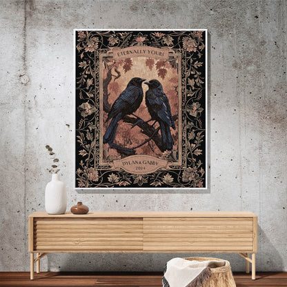 Dark Academia Raven Couple Tapestry Custom Names, Crowcore Aesthetic Woven Throw Custom Dating Anniversary 'Eternally Yours' Crow Lover - Blanket - Gift for Family - BL019