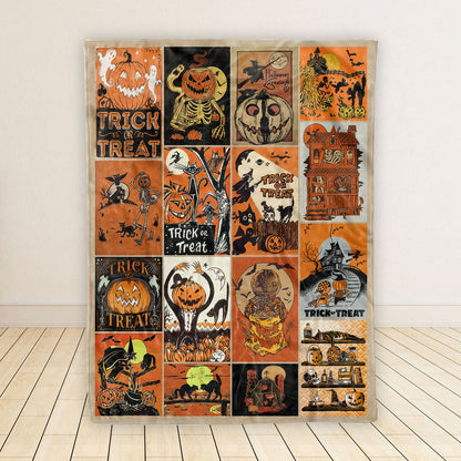 Retro Vintage Spooky Season Halloween Throw Blanket, Vintage Jack-o'-lantern Throw Blanket, Halloween watching movie blanket - Blanket - Gift for Family - BL004