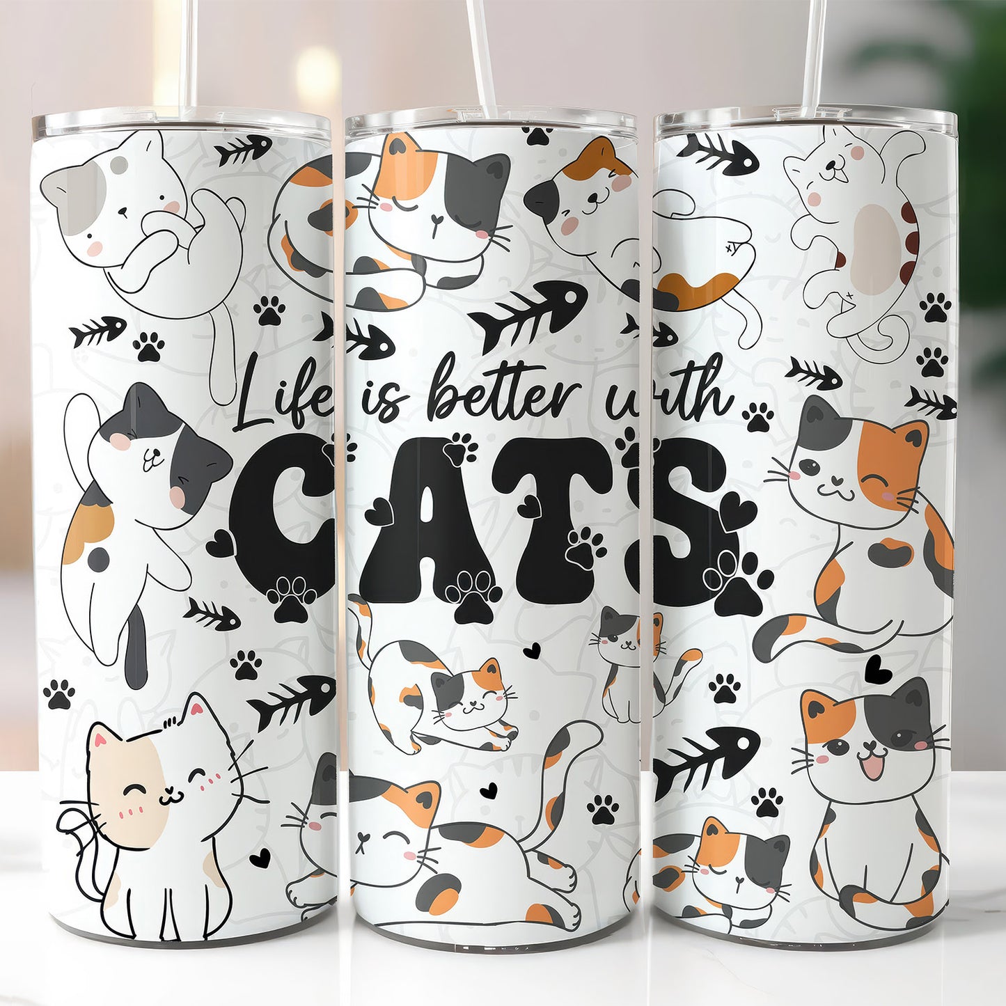 Life is Better with Cats Tumbler, 20oz Skinny Tumbler, Sublimation, Cat Mama Tumbler, Cat Lover Tumbler - Tumbler - Gift for Family - TL022