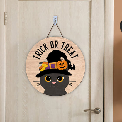 Halloween Door hanger laser cut Cat door hanger Halloween door sign Front door sign Glowforge - WoodSign - Gift for Family - WS012