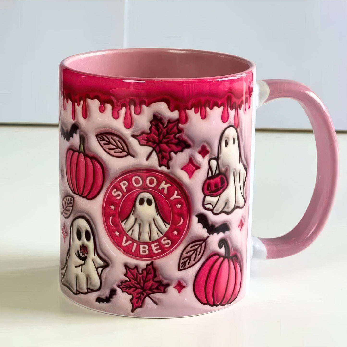 Pink Halloween Mug with handle, Spooky Vibes Mug, Autumn Mug, Pumpkin Spice Latte Mug, Halloween Coffee, Pumpkin Spice all things nice - Gift for Family - MG013