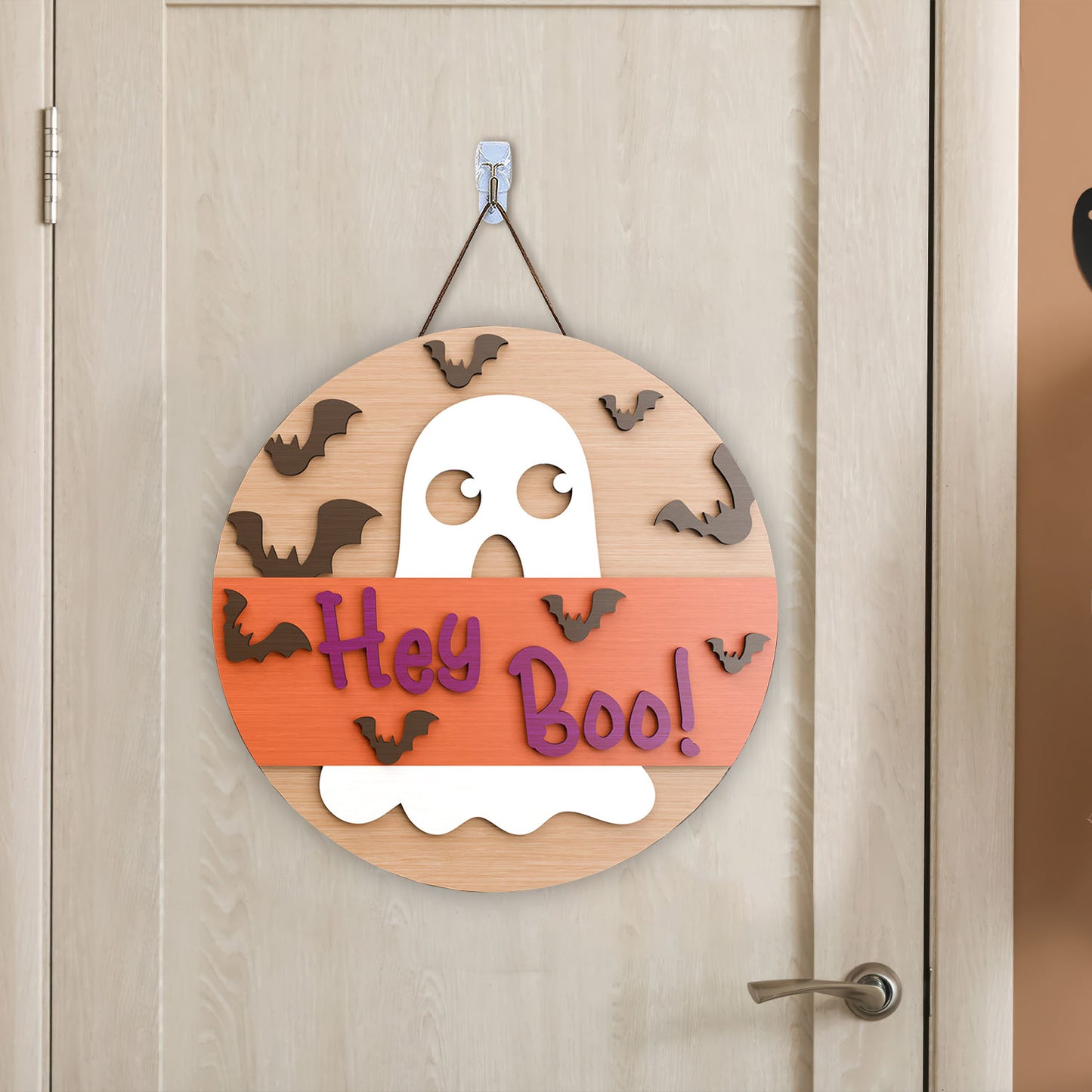 Hey Boo Door hanger, laser cut, Ghost door hanger Halloween door sign, Front door sign, Glowforge - WoodSign - Gift for Family - WS014