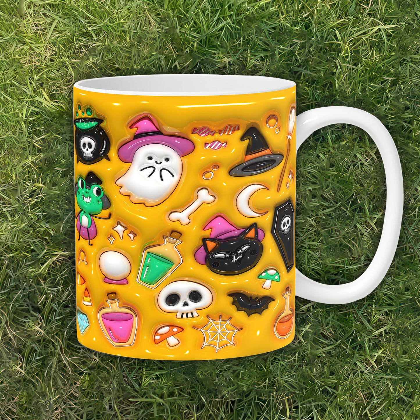 3D Inflated Halloween Mug, 3D Puffy Ghost Halloween, 3D Puff 11oz 15oz Spooky Vibes Halloween Mug - Gift for Family - MG012