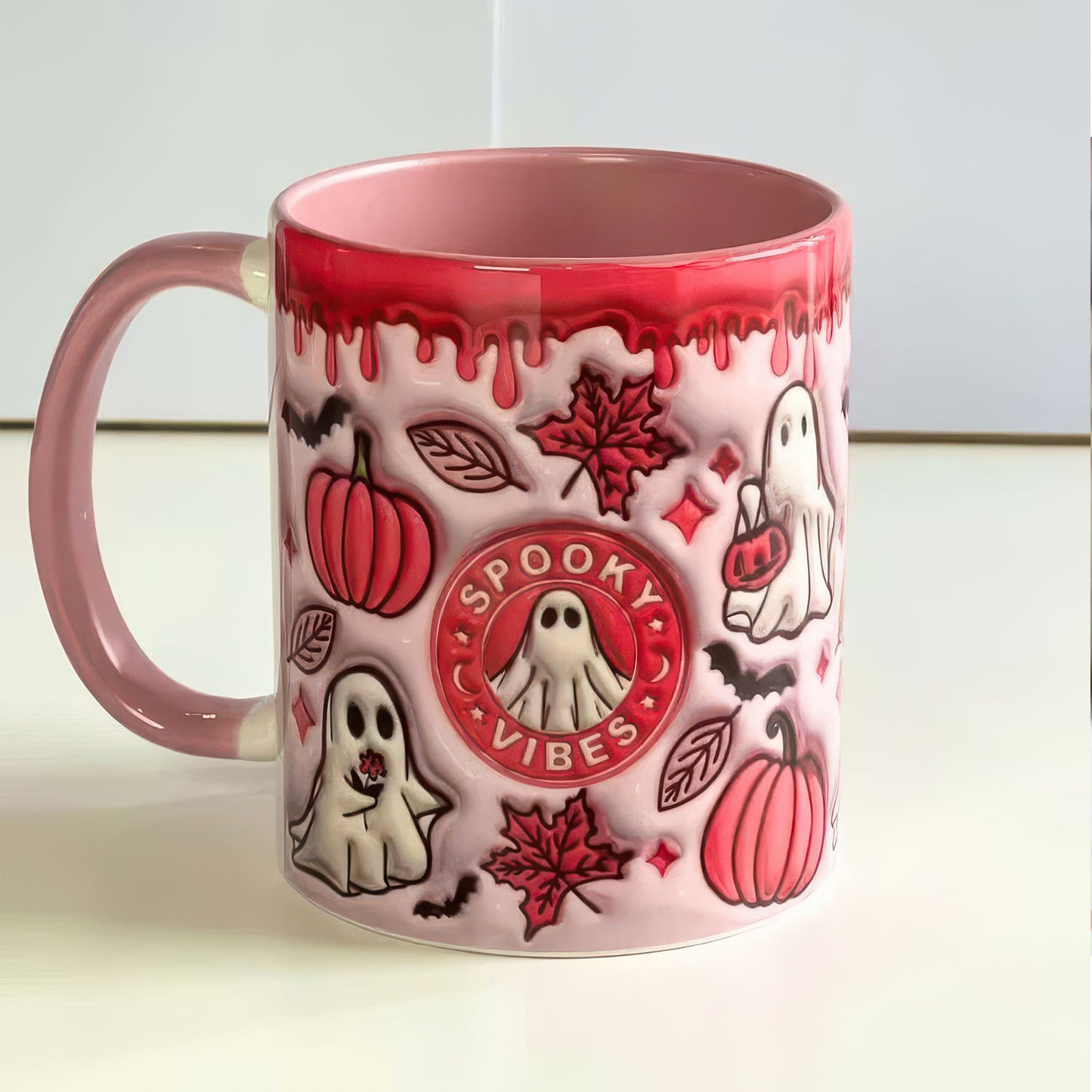 Pink Halloween Mug with handle, Spooky Vibes Mug, Autumn Mug, Pumpkin Spice Latte Mug, Halloween Coffee, Pumpkin Spice all things nice - Gift for Family - MG013