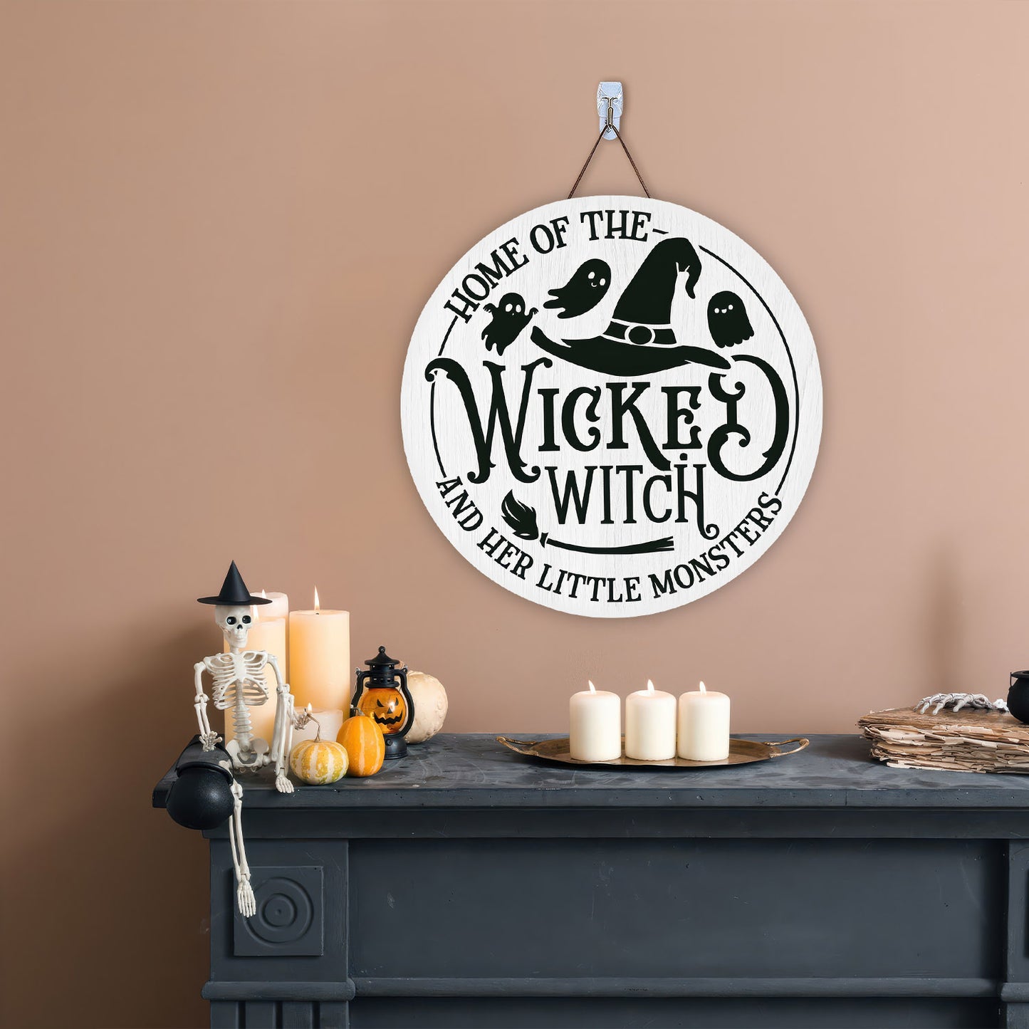 Home of The Wicked Witch Sign,Halloween Door Sign, Witch, Round Witch Sign, Witchcraft, Fall - WoodSign - Gift for Family - WS015