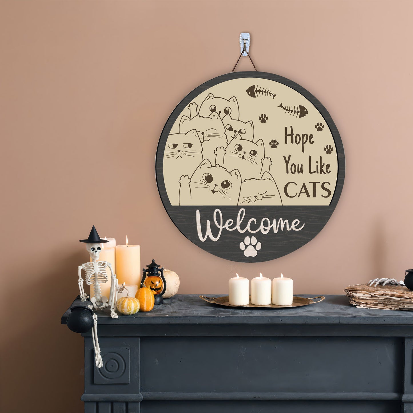 Cat Welcome Sign, Cat Door Hanger, Cat Laser Files, Laser Cut Welcome, Glowforge, Laser Cut - WoodSign - Gift for Family - WS025