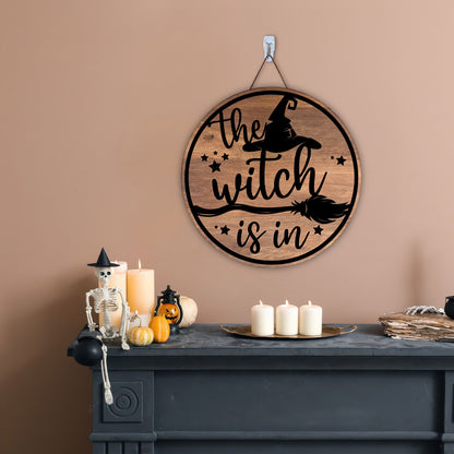 The Witch Is In Laser, Halloween Glowforge, Halloween Door Sign, Glowforge , Laser Cut - WoodSign - Gift for Family - WS016