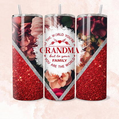 Grandmother vibrant rainbow floral Sublimation, 20oz Skinny Tumbler, Red Glitter, Grandmother 2024 Granny Tumbler - Tumbler - Gift for Family - TL025