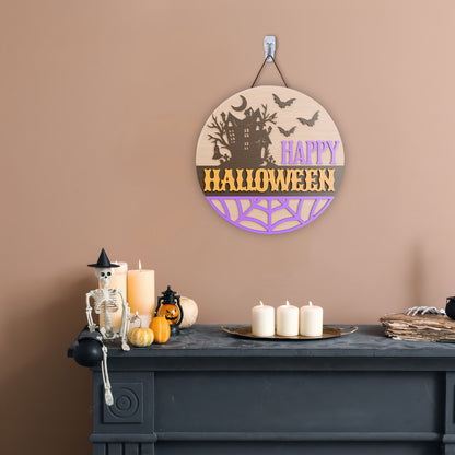 Happy Halloween Door hanger laser cut Ghost door hanger Halloween door sign Front door sign Glowforge - WoodSign - Gift for Family - WS008