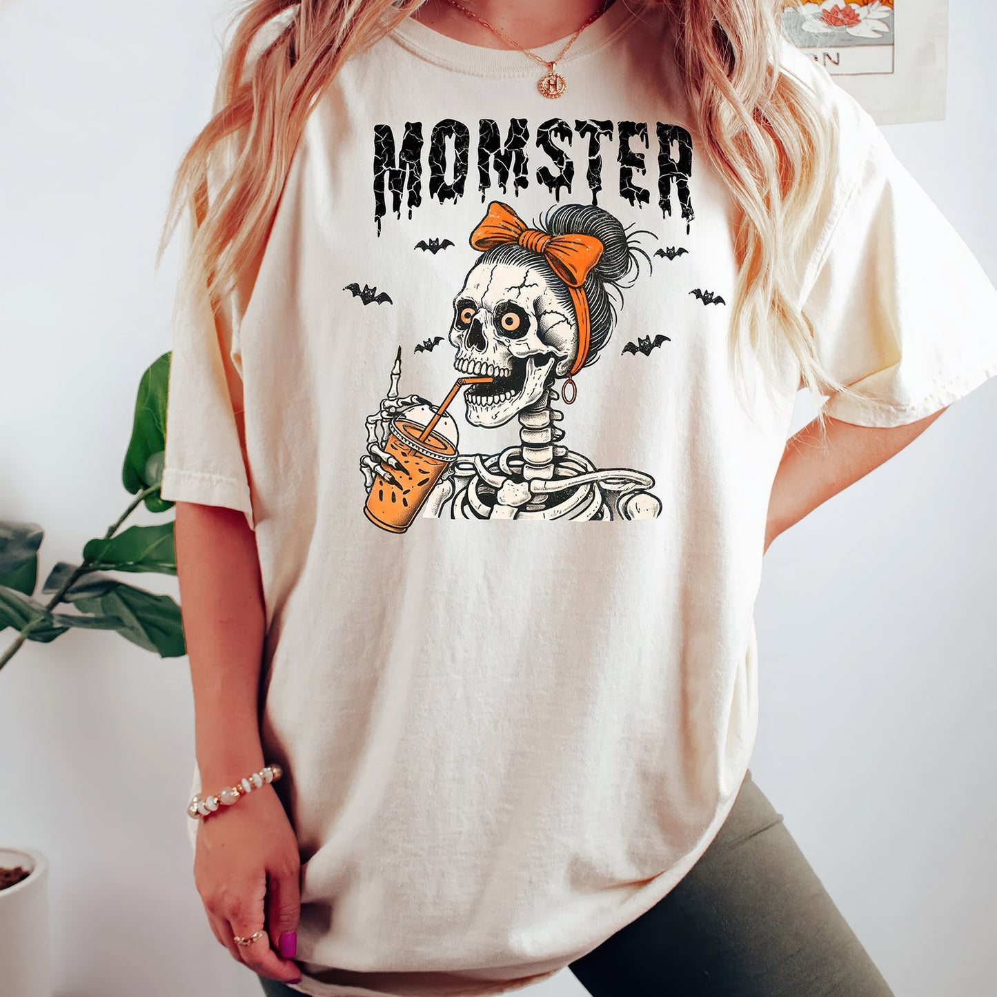 Momster Skeleton Mom Halloween Comfort Color T-Shirt, Funny Mama Halloween Shirt, Mom Spooky Season Coffee Lover Fall Tee, Gift For Mothers - Sweatshirt - Gift for Family - TS047