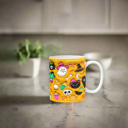 3D Inflated Halloween Mug, 3D Puffy Ghost Halloween, 3D Puff 11oz 15oz Spooky Vibes Halloween Mug - Gift for Family - MG012