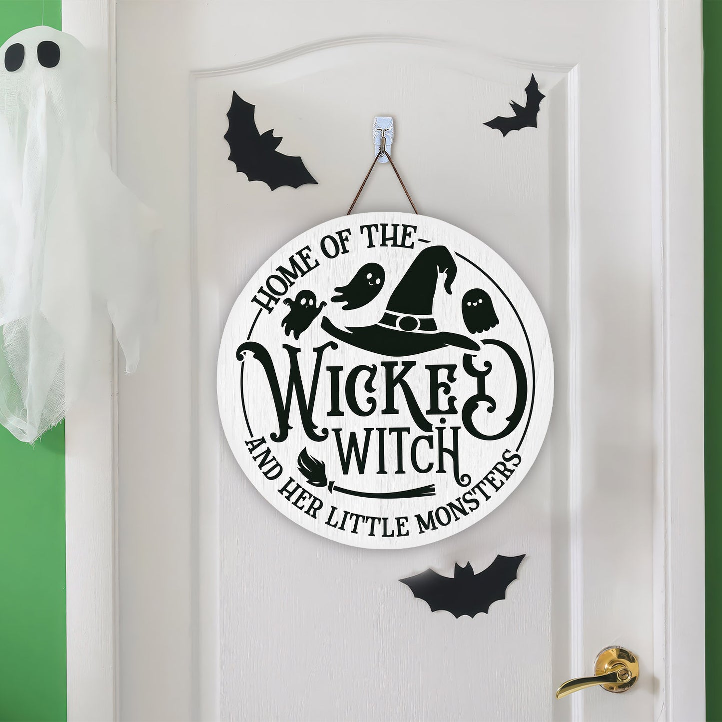 Home of The Wicked Witch Sign,Halloween Door Sign, Witch, Round Witch Sign, Witchcraft, Fall - WoodSign - Gift for Family - WS015