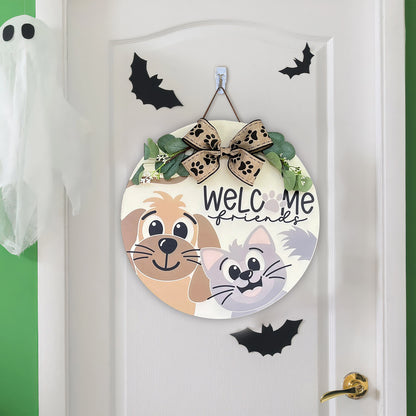 Pet Sign, Dog Sign, Cat Sign, Welcome Pet Sign, Dog Door Sign, Cat Door Sign, Welcome Friends Door Sign, Pet Door Sign - WoodSign - Gift for Family - WS024