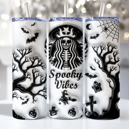 3D Spooky Vibes Inflated Tumbler, 3D Puff Pumpkin 20oz Tumbler, Skinny Tumble 3D Ghost Tumbler - Gift for Family - TL012