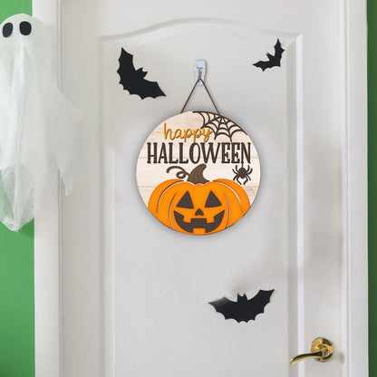 Happy Halloween Sign - Halloween Door Hanger - Jack O Lantern - Pumpkin, Laser Cut, Fall Decor, Glowforge Cricut - WoodSign - Gift for Family - WS005