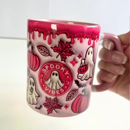 Pink Halloween Mug with handle, Spooky Vibes Mug, Autumn Mug, Pumpkin Spice Latte Mug, Halloween Coffee, Pumpkin Spice all things nice - Gift for Family - MG013