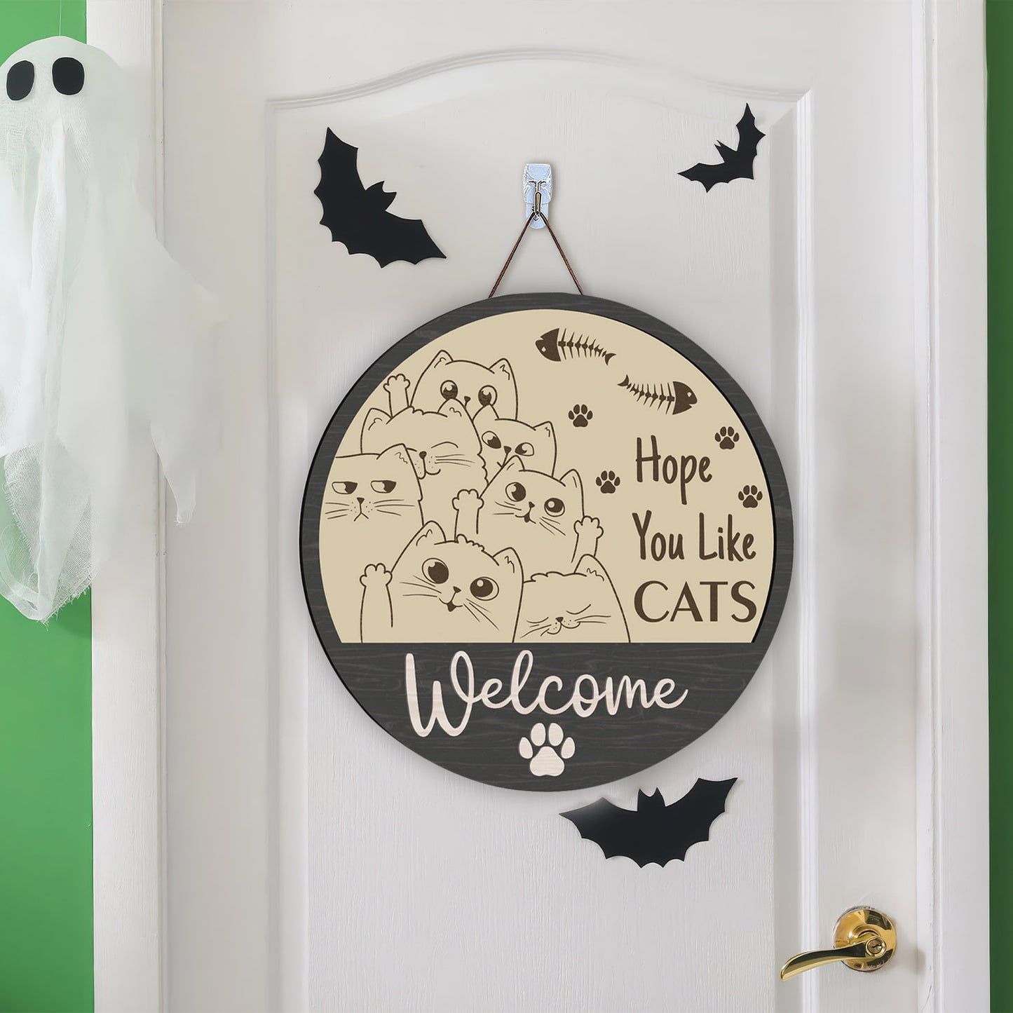 Cat Welcome Sign, Cat Door Hanger, Cat Laser Files, Laser Cut Welcome, Glowforge, Laser Cut - WoodSign - Gift for Family - WS025