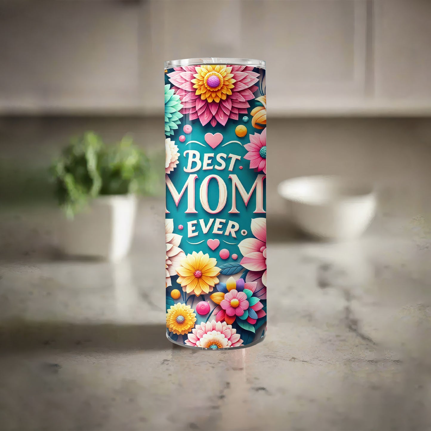 3D Best Mom Ever 20 oz Skinny Tumbler, Mother's Day Tumbler, Mom Tumbler, Best Mom - Tumbler - Gift for Family - TL027