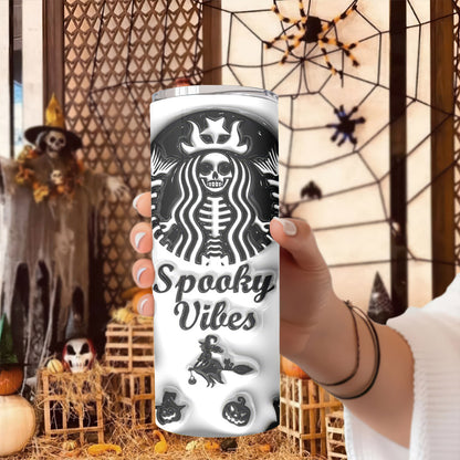 3D Spooky Vibes Inflated Tumbler, 3D Puff Pumpkin 20oz Tumbler, Skinny Tumble 3D Ghost Tumbler - Gift for Family - TL012