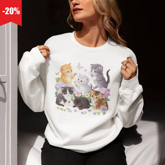 Cottagecore Cat Shirt Cute Cat Shirt Floral Vintage Aesthetic Cat Butterfly Flower Aesthetic Tee Wildflower Cat Lover Gift Cat Sweatshirt - Sweatshirt - Gift for Family - TS057