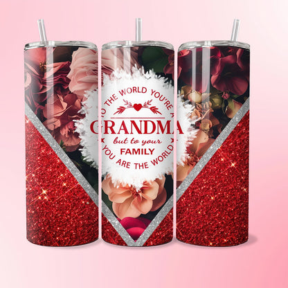 Grandmother vibrant rainbow floral Sublimation, 20oz Skinny Tumbler, Red Glitter, Grandmother 2024 Granny Tumbler - Tumbler - Gift for Family - TL025