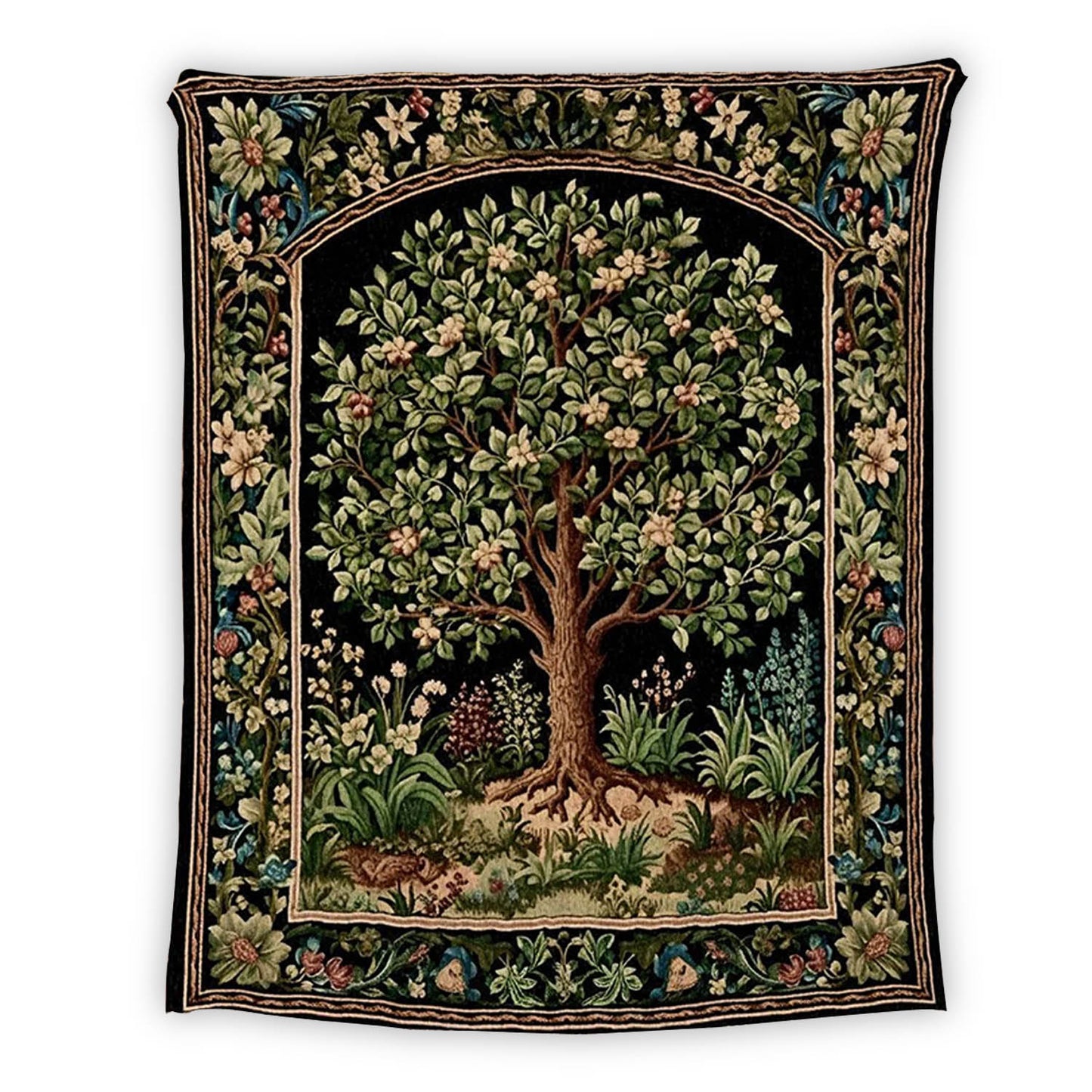 Tree Of Life Woven Blanket, William Morris Inspired Throw Botanical Tapestry Medieval Aesthetic Nordic Tapestry Renaissance Room Decor - Blanket - Gift for Family - BL011