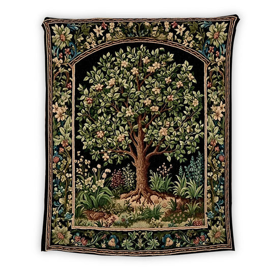 Tree Of Life Woven Blanket, William Morris Inspired Throw Botanical Tapestry Medieval Aesthetic Nordic Tapestry Renaissance Room Decor - Blanket - Gift for Family - BL011