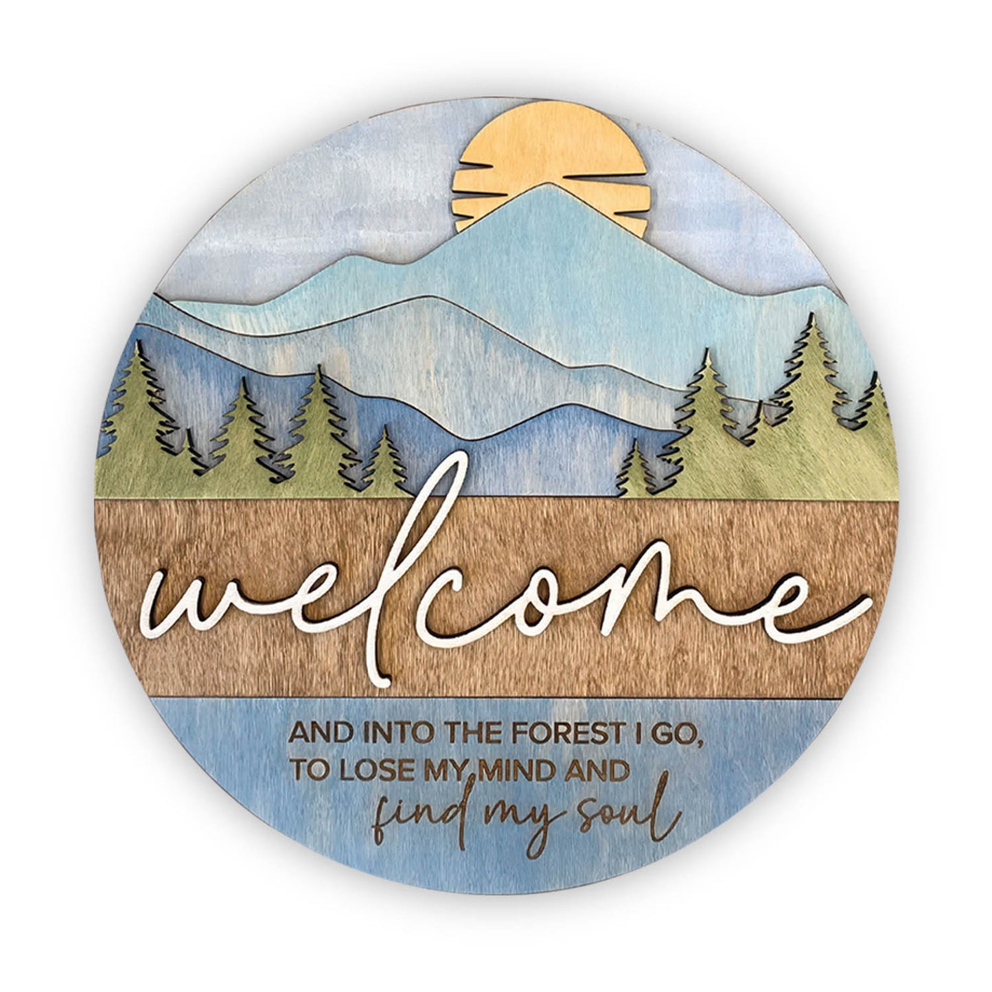 Mountain Welcome Sign Door Hanger Cabin Decor Forest Door Sign Laser , Pine Tree Porch Sign - WoodSign - Gift for Family - WS029