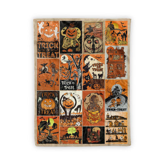 Retro Vintage Spooky Season Halloween Throw Blanket, Vintage Jack-o'-lantern Throw Blanket, Halloween watching movie blanket - Blanket - Gift for Family - BL004