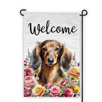 Floral Pitbull Dog Welcome Garden Flag, 12 x 18 , longcoat dachshund - Flag - Gift for Family - FG017