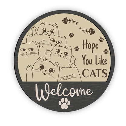 Cat Welcome Sign, Cat Door Hanger, Cat Laser Files, Laser Cut Welcome, Glowforge, Laser Cut - WoodSign - Gift for Family - WS025