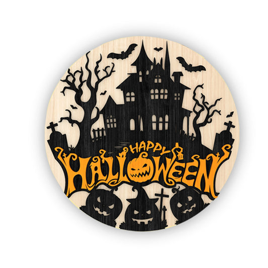 Happy Halloween Round Door Sign, Halloween Door Hanger, Haunted House, Halloween Decor, Laser Cut Glowforge - WoodSign - Gift for Family - WS007