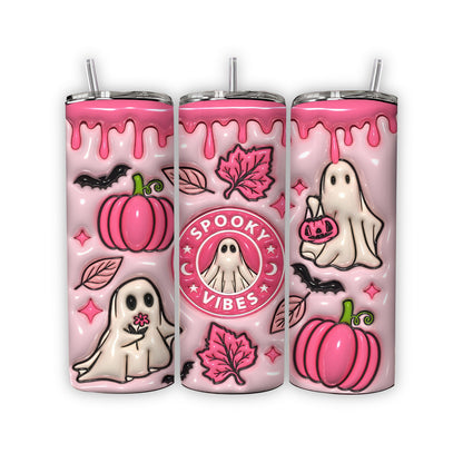 3D Spooky Vibes Inflated Tumbler, 3D Puffy Pumpkin 20oz Tumbler,  Puffy Pink Halloween, 3D Ghost Tumbler - Gift for Family - TL016